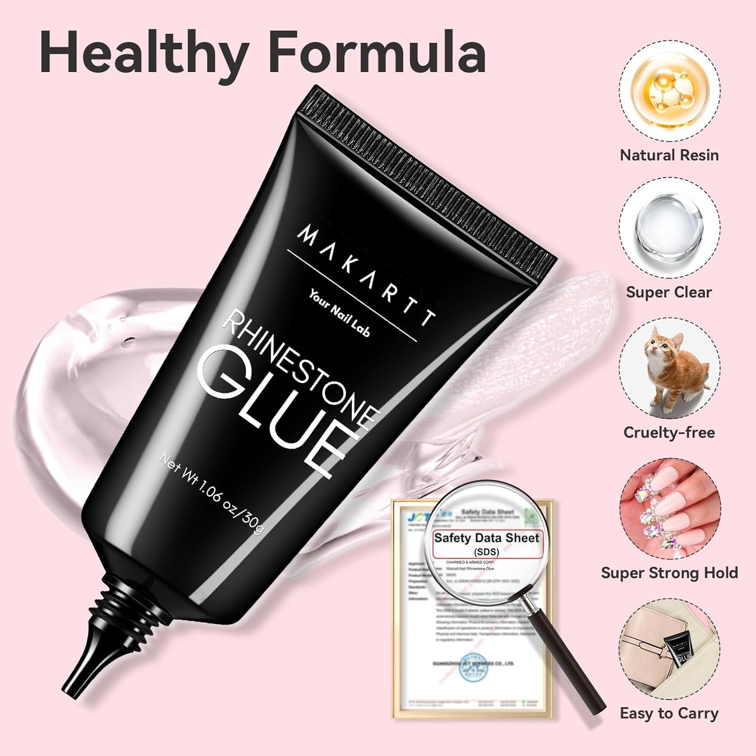 Makartt Nail Rhinestone Glue for Nails: Super Strong Gel Nail Glue for Decorations Nail Charm 3D Nails Bling Gel for Nail Gem Nail Art Jewel Diamonds 30ML Cured Need Beauty