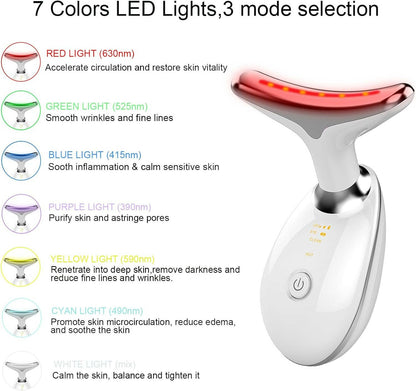 Face and Neck Massager，Multifunctional Facial Skin Care Tools,7 Color Led Face and Neck Beauty Device for Home Use - Glow Pure