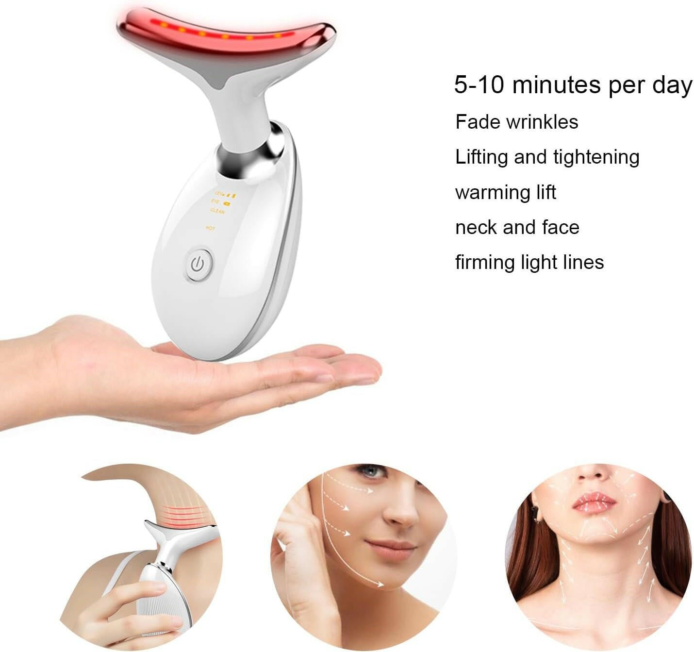 Face and Neck Massager，Multifunctional Facial Skin Care Tools,7 Color Led Face and Neck Beauty Device for Home Use - Glow Pure