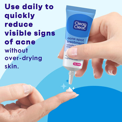 Clean &amp; Clear Acne Spot Treatment Gel Cream with 2% Salicylic Acid, Oil-Free Topical Acne Treatment with Witch Hazel for Clinically Proven Results in 1 Day, Fragrance Free, 0.75 Fl. Oz