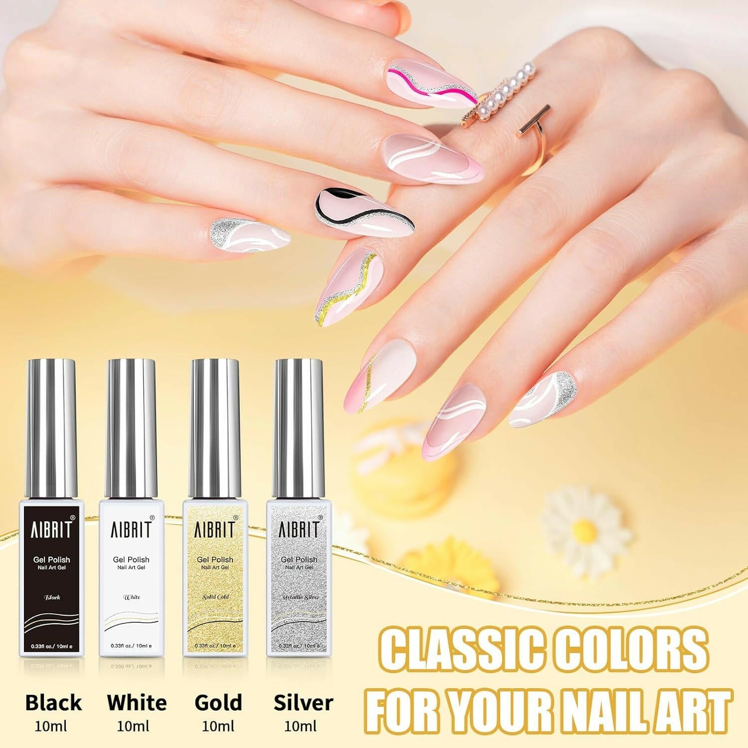 Gel Liner Art Polish Set - 4 Colors with Thin Brush - Glow Pure