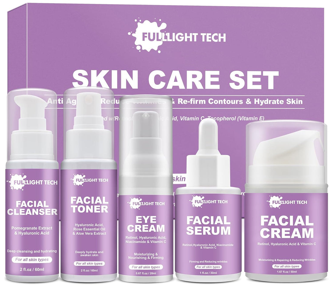 Gifts for Women,Anti Aging Skin Care Routine Kit,Reduce Wrinkles &amp; Hydrate Skin,Facial Cleanser,Toner,Cream,Serum,Eye Cream Skincare Gift Set,Wife Mom Womens Gifts for Christmas Stocking Stuffers - HealthFulBeautyLife