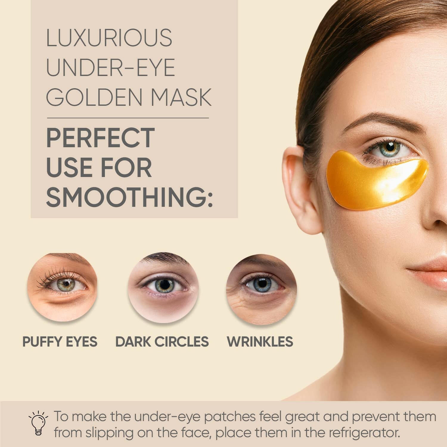 Golden Under Eye Patches: Collagen and Amino Acid Infused Eye Mask for Brighter Eyes, Wrinkle Reduction, and Dark Circle Removal - 20 Pairs - Glow Pure