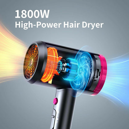 Hair Dryer with Diffuser, Portable Blow Dryer for Curly Hair for Women/Men, 1800 Watt Ionic Hairdryer, Blow Dryer with Nozzle for Fast Drying as Salon, Lightweight - Glow Pure