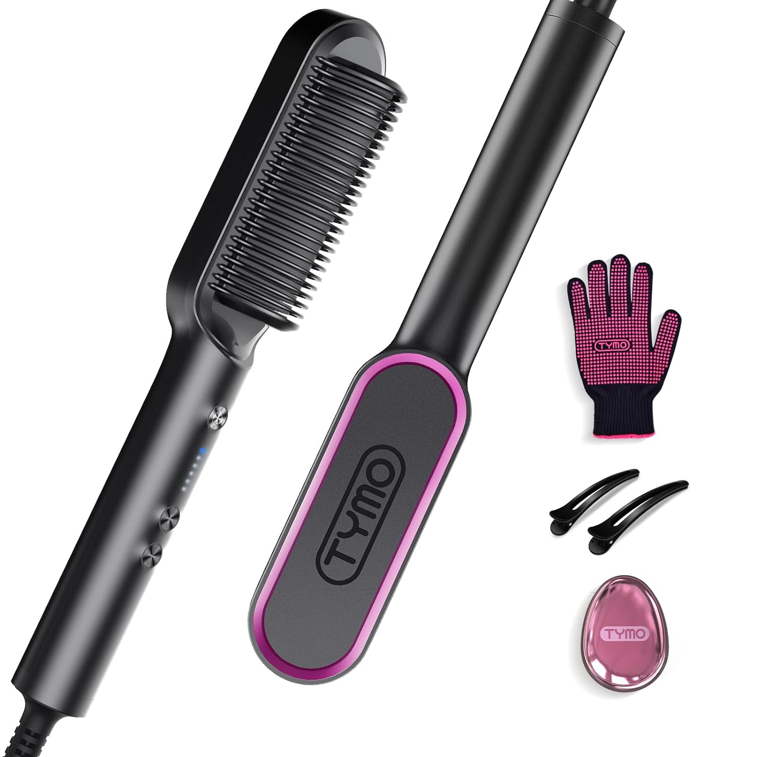 Hair Straightener Brush, Ring Hair Straightener Comb Straightening Brush for Women with 5 Temps 20S Fast Heating &amp; Dual Voltage - HealthFulBeautyLife