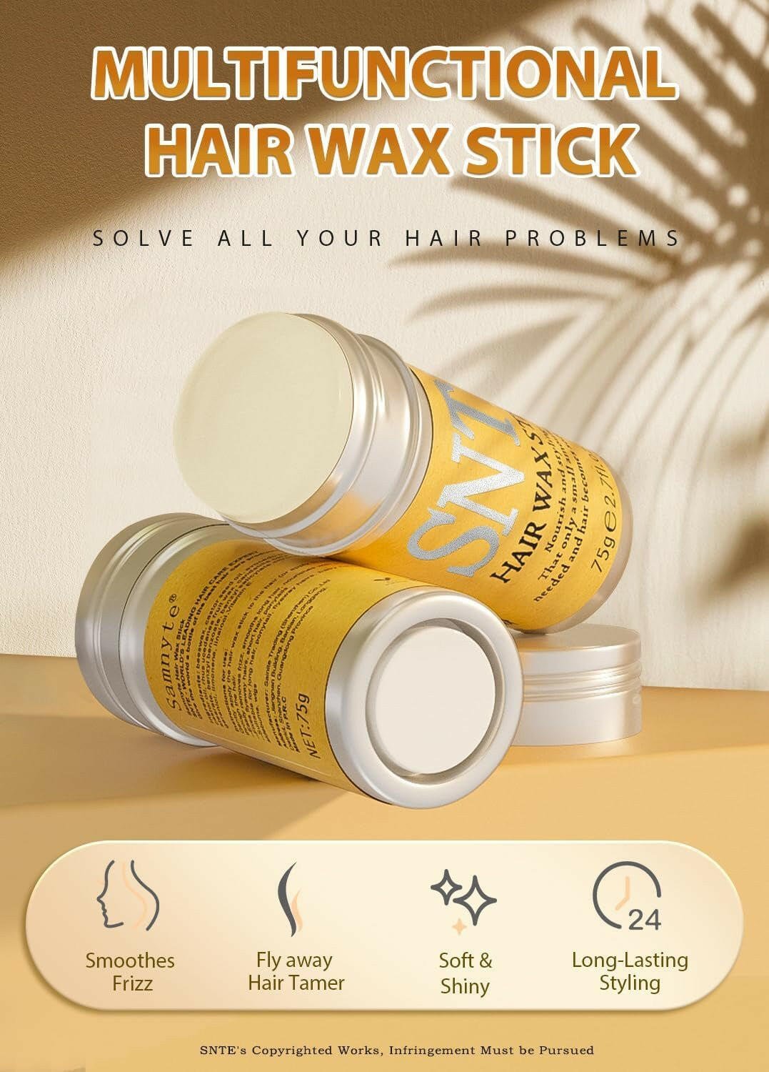 Hair Wax Stick for Flyaways &amp; Edge Control: Non - Greasy Styling Cream - 2.7 Oz - Glow Pure