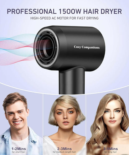 High - Speed Brushless Motor Hair Dryer: 150000 RPM, Negative Ionic for Fast Drying - Low Noise, Thermo - Control with Diffuser and Nozzle - Perfect Gift - Glow Pure