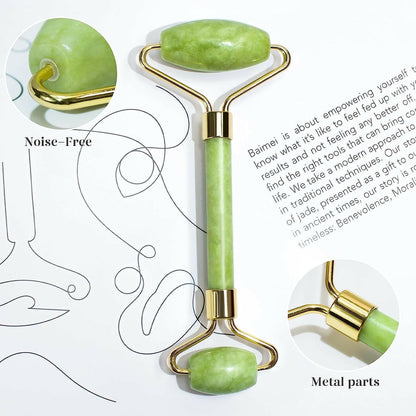 Icyme Gua Sha &amp; Jade Roller Set: Facial Tools for Reducing Puffiness and Redness - Self - Care Gift (Green) - Glow Pure