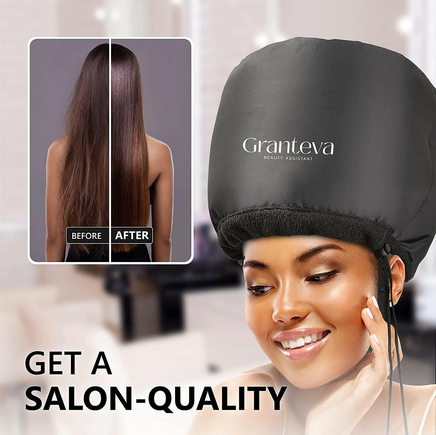 Integrated Headband Hooded Hair Dryer: Reduces Heat, Speeds Drying - Portable &amp; Large - Glow Pure