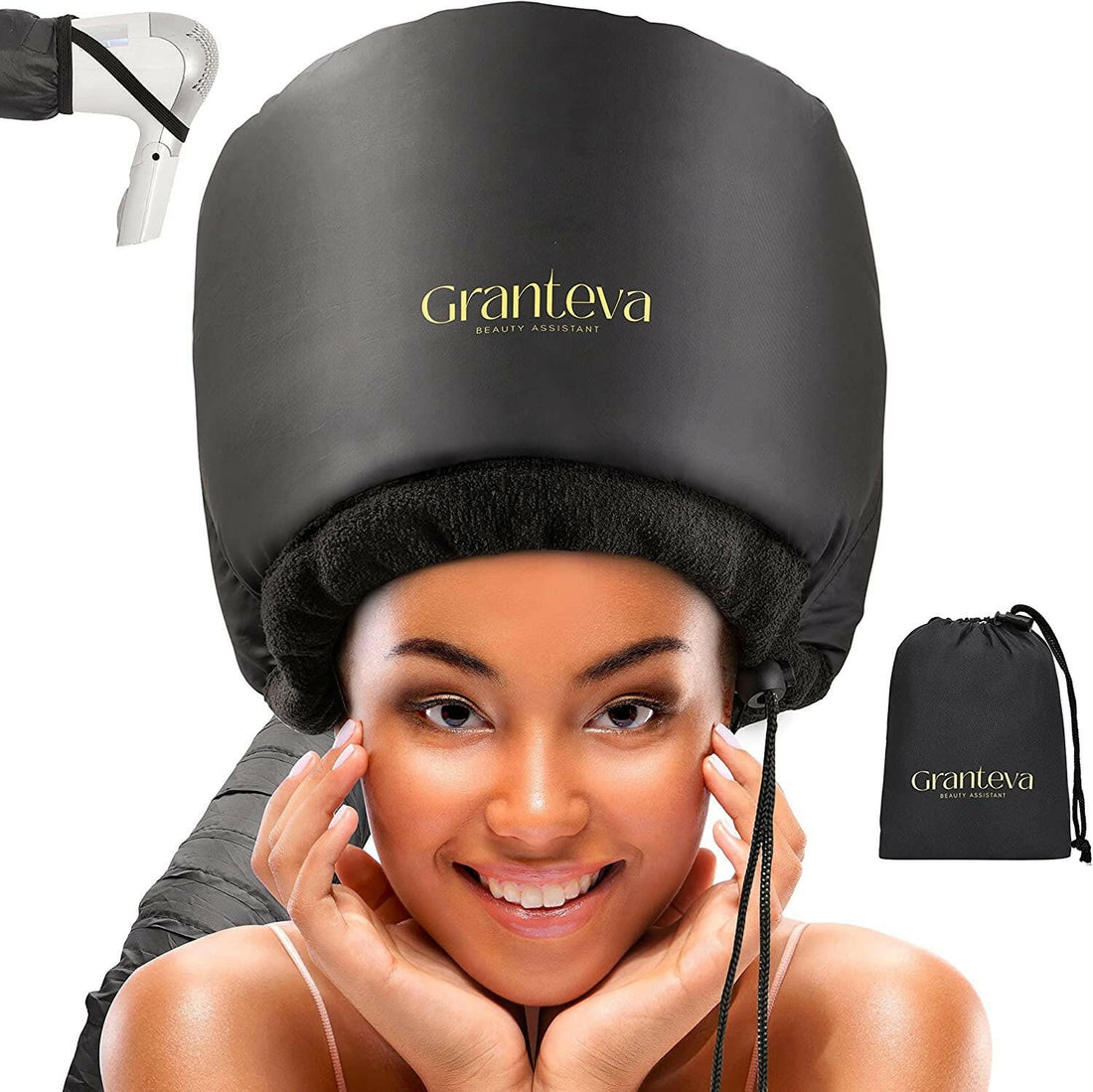 Integrated Headband Hooded Hair Dryer: Reduces Heat, Speeds Drying - Portable &amp; Large - Glow Pure