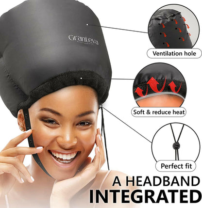 Integrated Headband Hooded Hair Dryer: Reduces Heat, Speeds Drying - Portable &amp; Large - Glow Pure