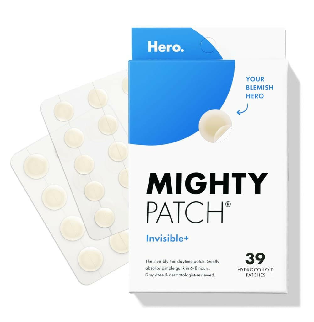 Invisible+ Patch - Daytime Hydrocolloid Acne Pimple Patches for Covering Zits and Blemishes, Ultra Thin Spot Stickers for Face and Skin (24 Medium and 15 Small Patches) - Glow Pure