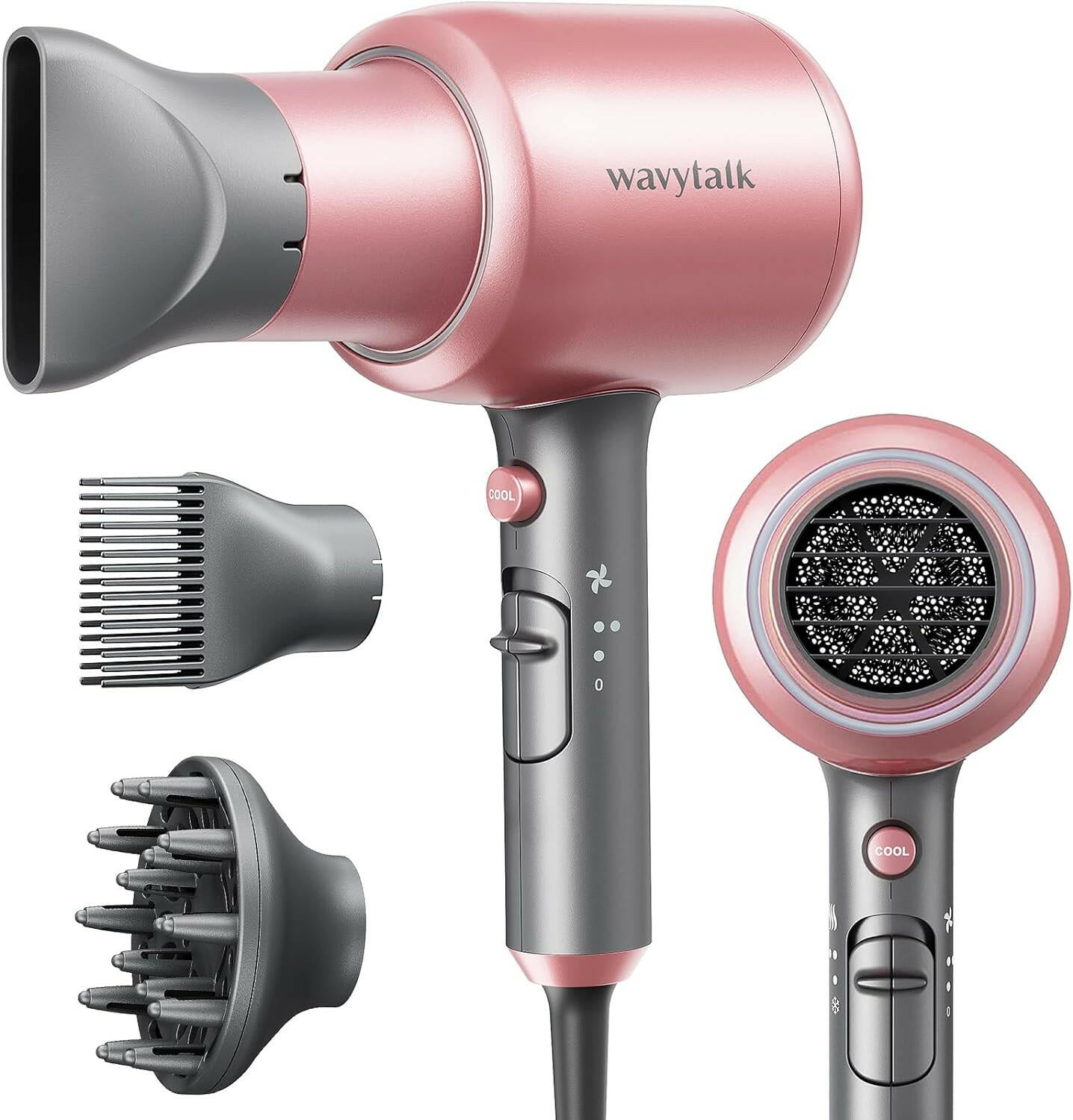 Ionic Hair Dryer with Diffuser and Concentrator Nozzle - Glow Pure