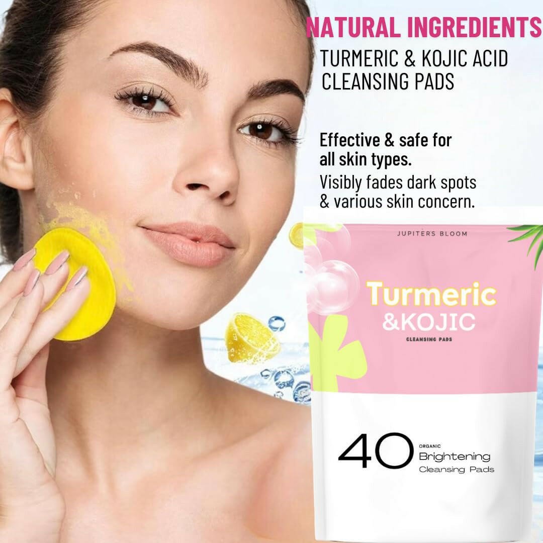 Jupiters Bloom Turmeric Kojic Acid Cleansing Pads for Face &amp; A Body,Fades Dark spots,Exfoliates Skin,Resurfacing Pads,40 PCS,Helps Balance Skin Oil And Water, Remove Excess Keratin From Body&