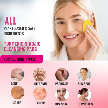 Jupiters Bloom Turmeric Kojic Acid Cleansing Pads for Face &amp; A Body,Fades Dark spots,Exfoliates Skin,Resurfacing Pads,40 PCS,Helps Balance Skin Oil And Water, Remove Excess Keratin From Body&