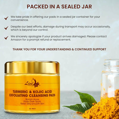 Kojic Acid &amp; Turmeric Cleansing Pads - Exfoliating, Brightening, Acne Scars, Unclog Pores - Turmeric Cleansing Pads for Dark Spots - Infused with Shea Butter, Glycerin, Panthenol - 30 Count - Glow Pure