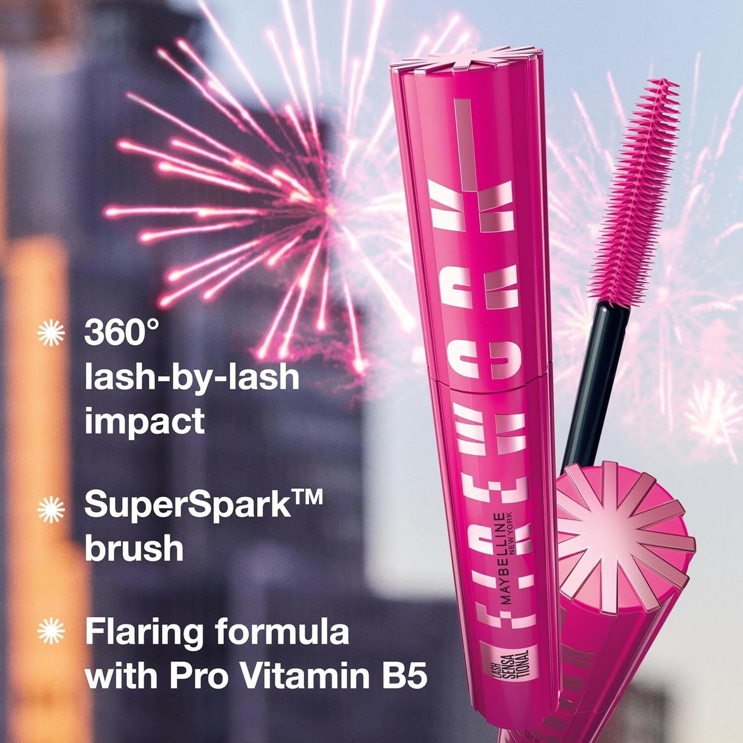 Lash Sensational Firework Washable Mascara, Lengthening &amp; Volumizing Mascara for up to 24HR Wear, Blackest Black, 1 Count - Glow Pure