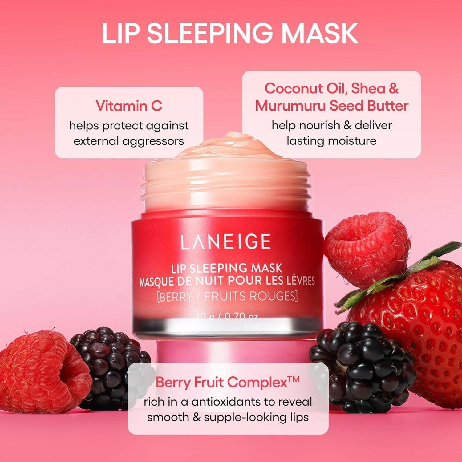 Lip Sleeping Mask: Nourish, Hydrate, Vitamin C, Murumuru &amp; Shea Butter, Antioxidants, Flaky, Dry Lips - Glow Pure