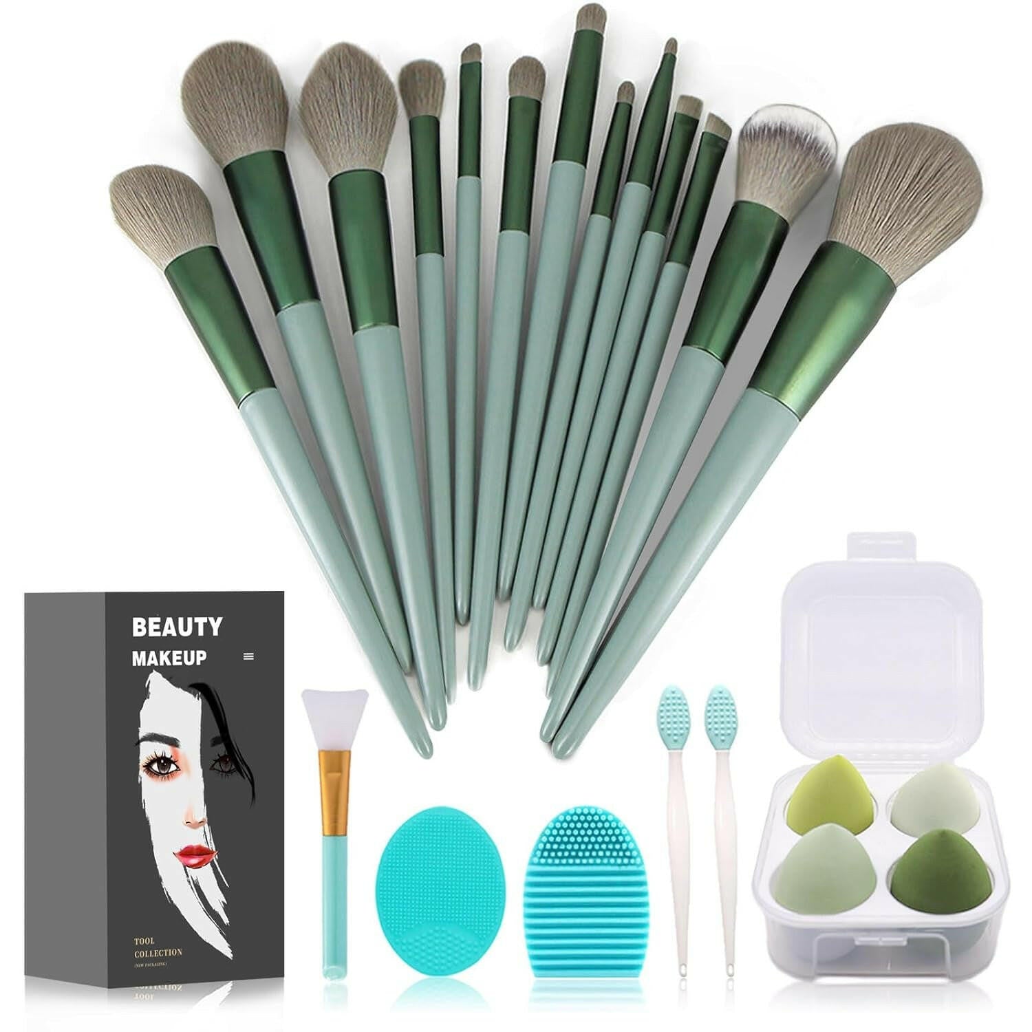 Makeup Brushes 22 Pcs Makeup Kit,Foundation Brush Eyeshadow Brush Make up Brushes Set (Green, 22 Piece Set) - Glow Pure