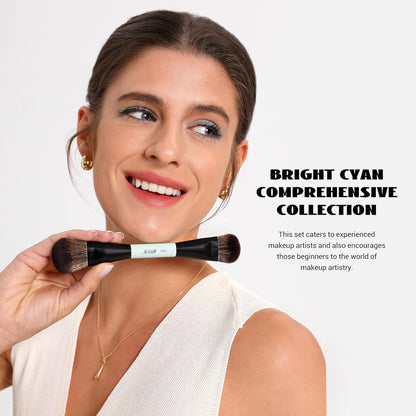 10Pcs Double-Sided Makeup Brush Set Bright Cyan Shades