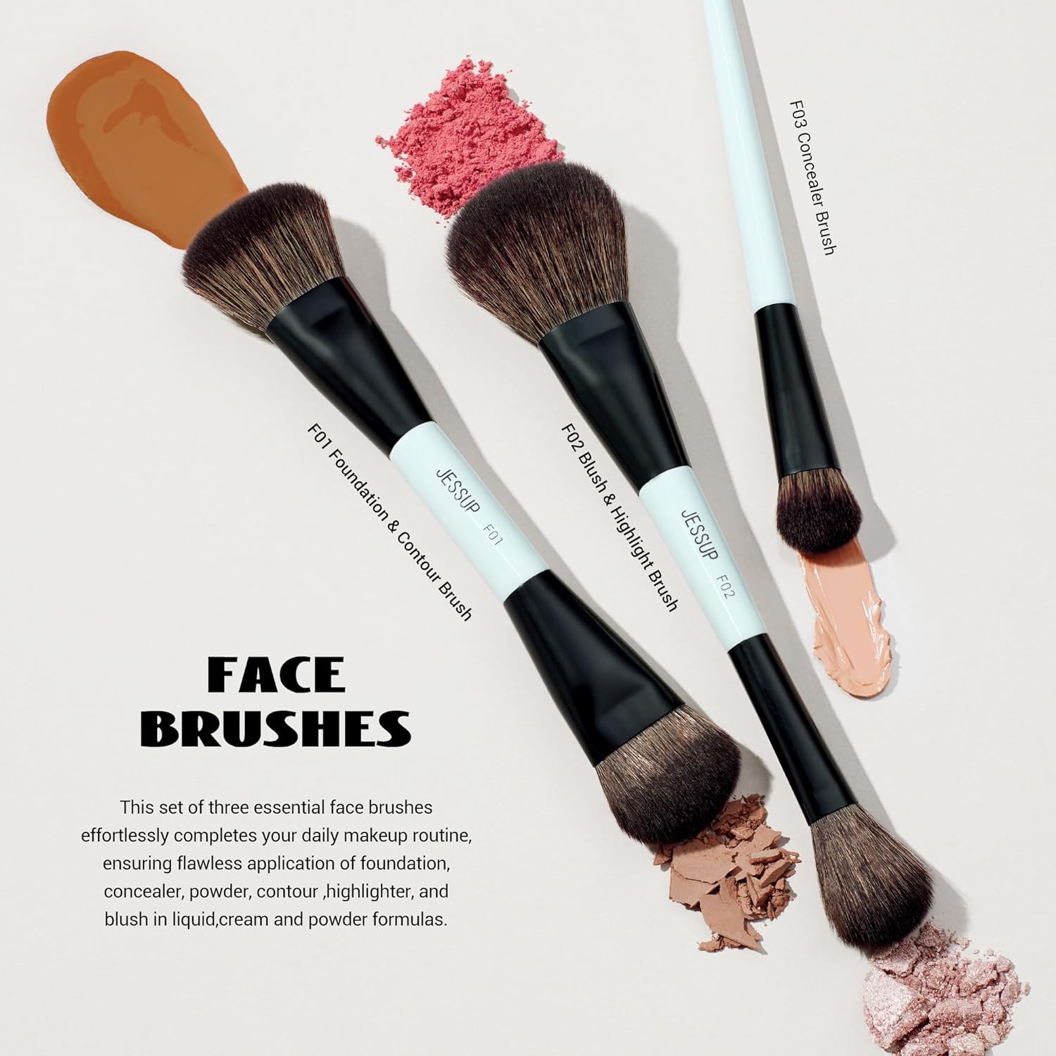 10Pcs Double-Sided Makeup Brush Set Bright Cyan Shades