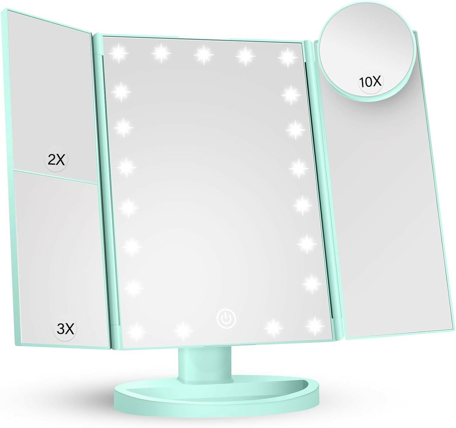 Makeup Mirror Vanity with Lights, 2X 3X 10X Magnification, Lighted Mirror, Touch Control, Trifold Dual Power Supply, Portable LED Women Gift (Black) - Glow Pure