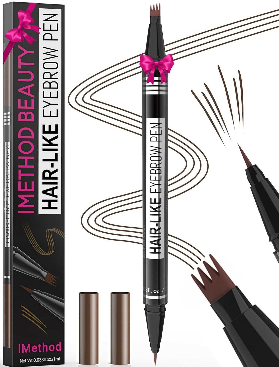 Microblading Eyebrow Pen - Eyebrow Pencil Magical 2 - In - 1 Dual - Ended Eye Brow Pencils for Women with 4 - Fork - Tip &amp; Precise Brush - Tip Create Natural Hair - Like Brows, Last All - Day, Dark Brown - Glow Pure