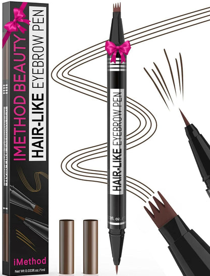 Microblading Eyebrow Pen - Eyebrow Pencil Magical 2 - In - 1 Dual - Ended Eye Brow Pencils for Women with 4 - Fork - Tip &amp; Precise Brush - Tip Create Natural Hair - Like Brows, Last All - Day, Dark Brown - Glow Pure