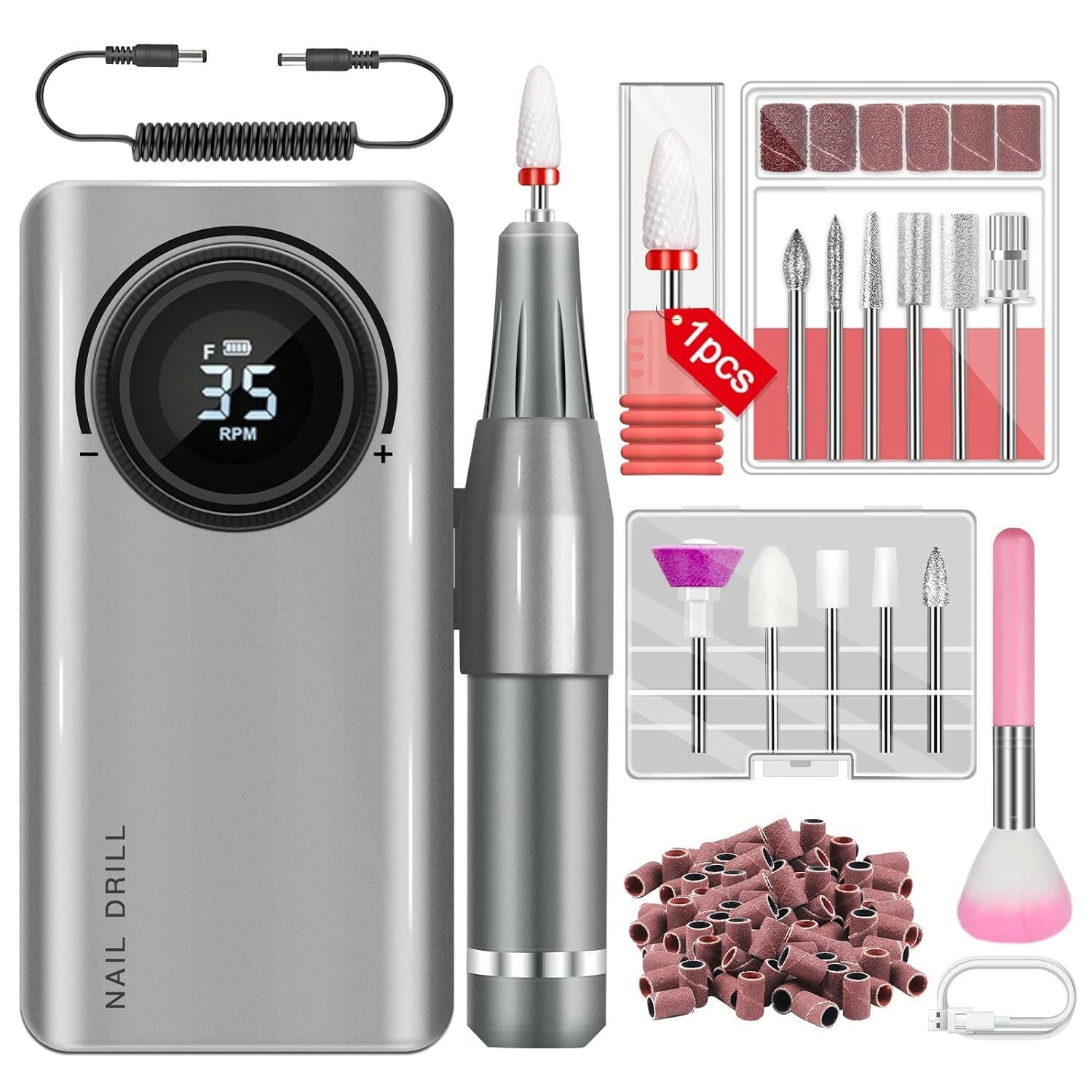 Nail Drill for Acrylic Nails Professional: 40000RPM Nail Drill 6000Mahm High Capacity Rechargeable Electric Nail File 13 Drill Bits for Nails Manicure Pedicure E File Sky Realm - Glow Pure