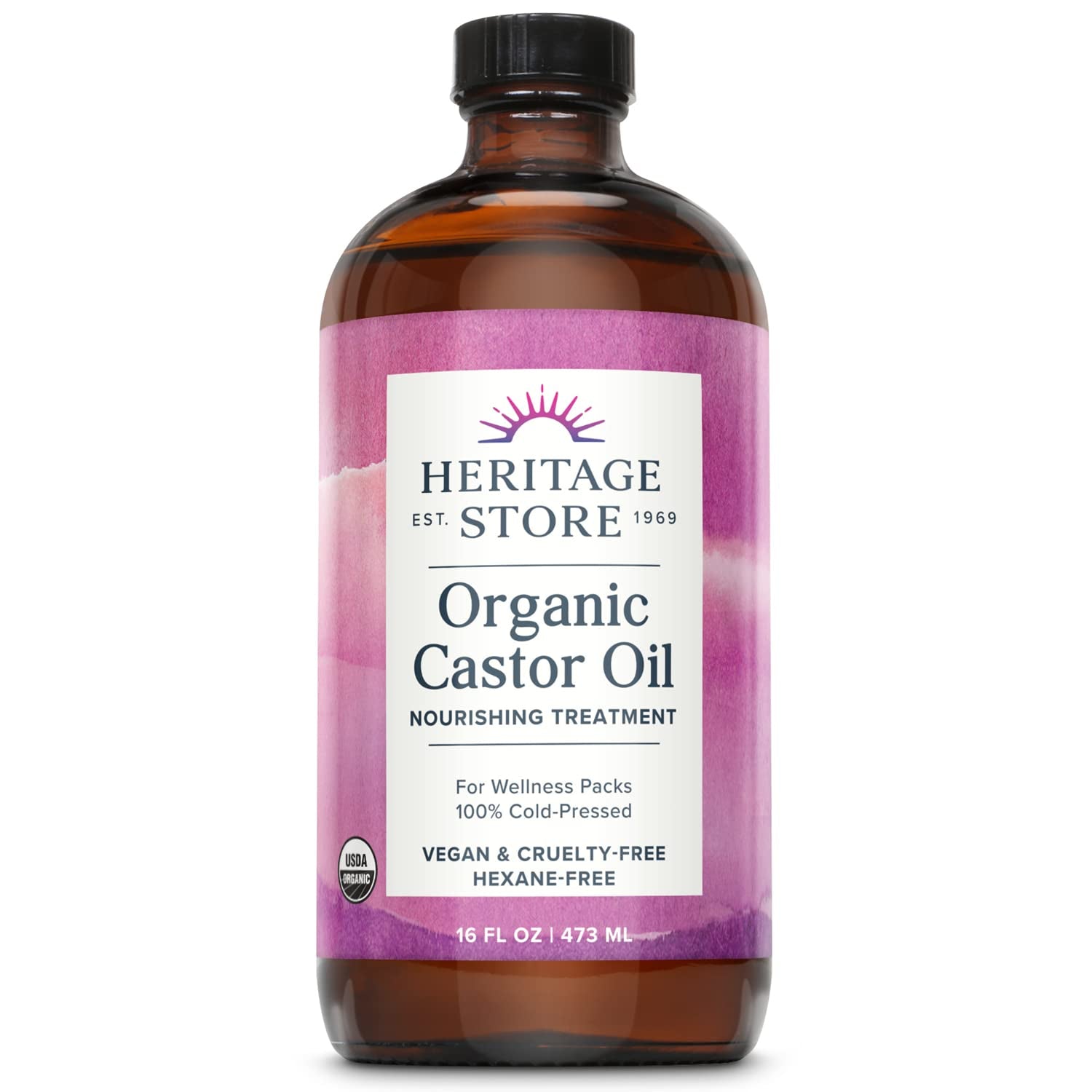 Organic Castor, Glass Bottle, Cold Pressed, Rich Hydration for Hair &amp; Skin, Bold Lashes &amp; Brows | 16Oz - HealthFulBeautyLife