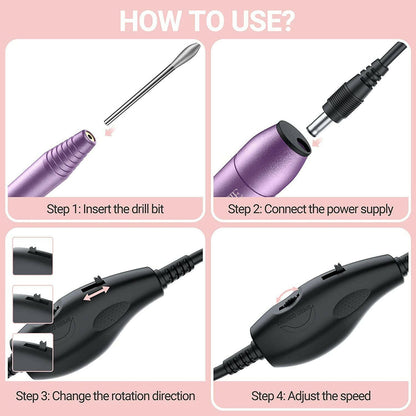 Portable Electric Nail Drill,Pc120B Compact Efile Electrical Professional Nail File Kit for Acrylic, Gel Nails, Manicure Pedicure Polishing Shape Tools Design for Home Salon Use, Purple - Glow Pure