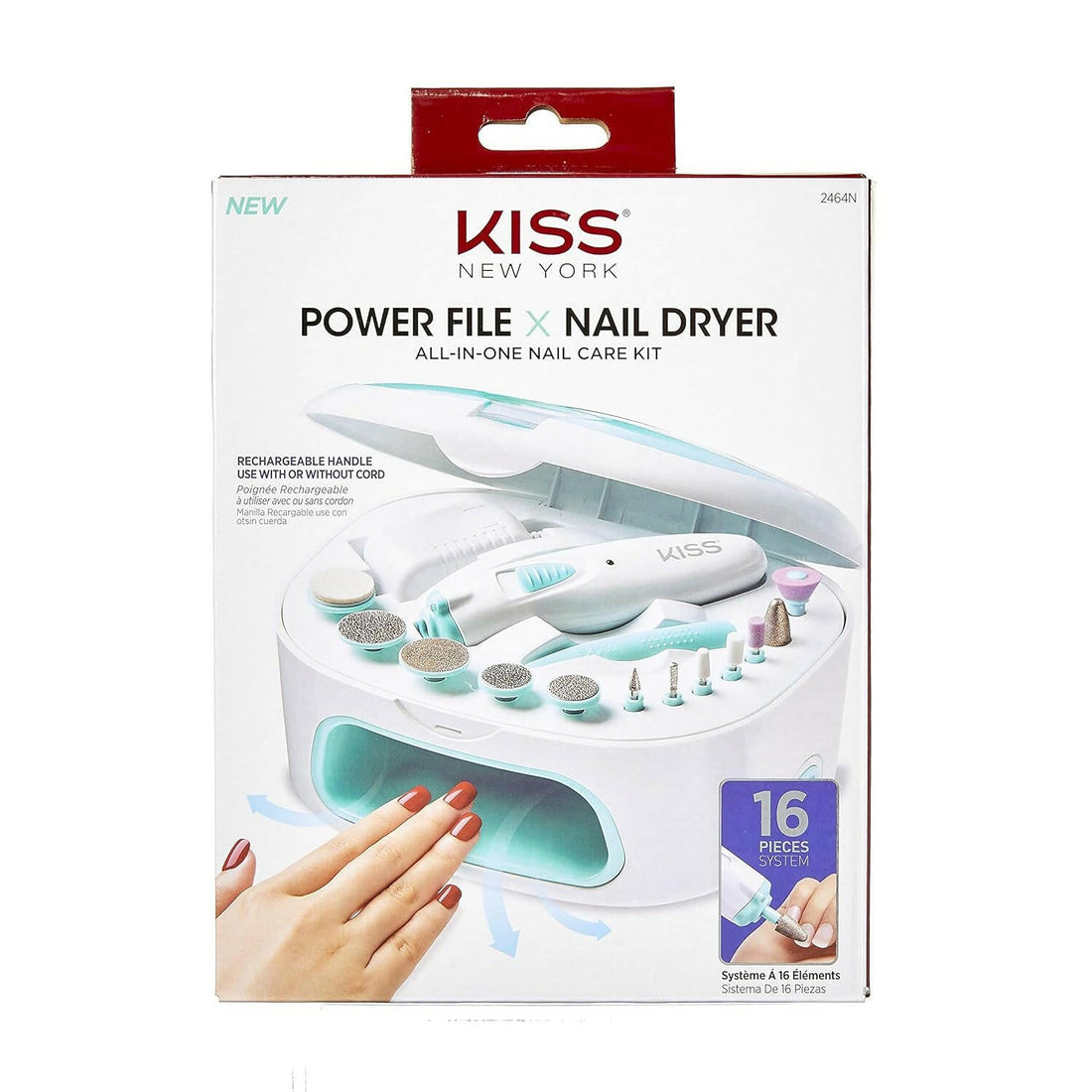 Power File X Nail Dryer All - In - One Nail Care Kit, Cordless Rechargeable Handle, Salon Style Nail Dryer, 12 Interchangeable Styling Attachments, Ergonomic Design, Storage Case, 16 Pcs., 1.14 Lbs. - Glow Pure