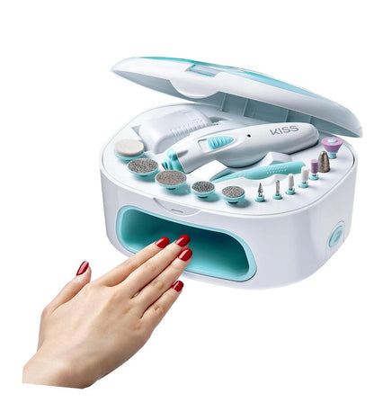 Power File X Nail Dryer All - In - One Nail Care Kit, Cordless Rechargeable Handle, Salon Style Nail Dryer, 12 Interchangeable Styling Attachments, Ergonomic Design, Storage Case, 16 Pcs., 1.14 Lbs. - Glow Pure