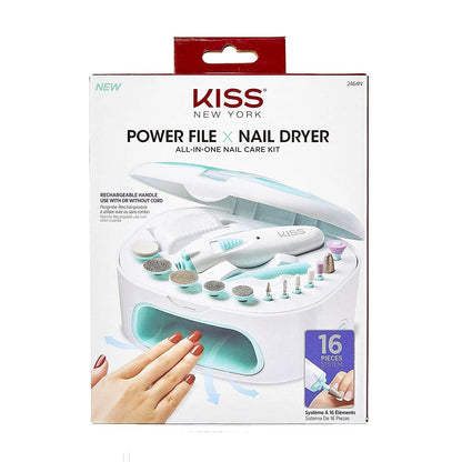 Power File X Nail Dryer All - In - One Nail Care Kit, Cordless Rechargeable Handle, Salon Style Nail Dryer, 12 Interchangeable Styling Attachments, Ergonomic Design, Storage Case, 16 Pcs., 1.14 Lbs. - Glow Pure