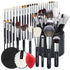 Pro Makeup Artist Brushes Set 34Pcs Goat Hair Horse Hair Makeup Brush Set with Extra Large Holder (34Pcs Matte Black+Large Holder) - Glow Pure