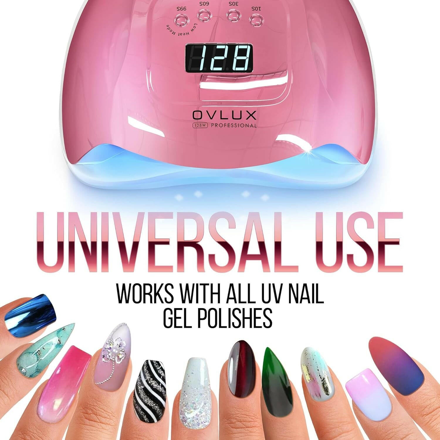 Professional 128W UV LED Nail Lamp: Salon - Quality Gel Polish Nail Dryer with Automatic Sensor in Pretty Pink - Glow Pure