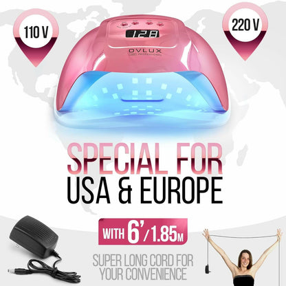 Professional 128W UV LED Nail Lamp: Salon - Quality Gel Polish Nail Dryer with Automatic Sensor in Pretty Pink - Glow Pure