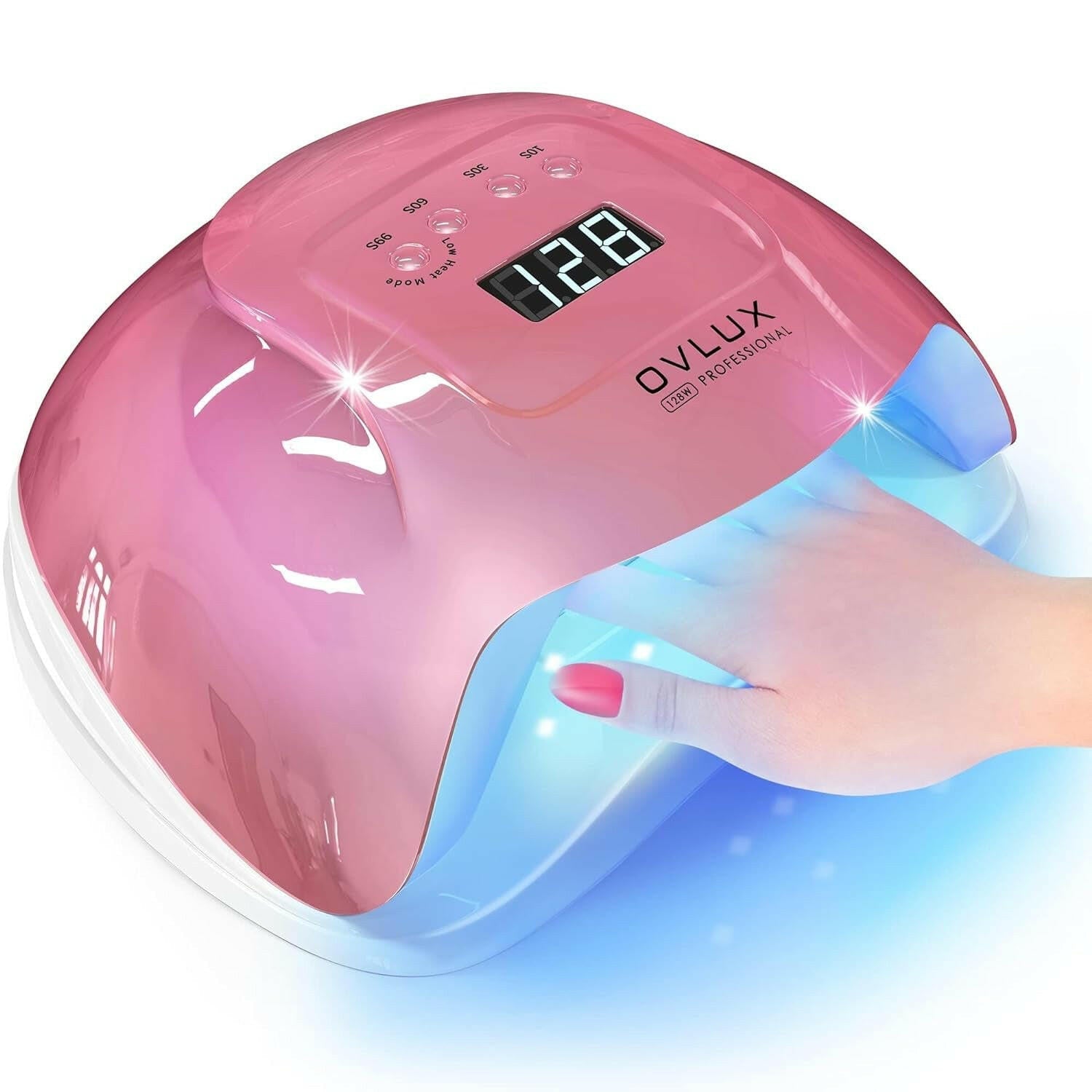 Professional 128W UV LED Nail Lamp: Salon - Quality Gel Polish Nail Dryer with Automatic Sensor in Pretty Pink - Glow Pure