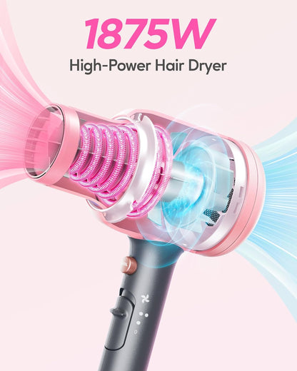 Professional Ionic Hair Dryer Blow Dryer with Diffuser and Concentrator for Curly Hair 1875 Watt Negative Ions Dryer with Ceramic Technology Nozzle for Fast Drying as Salon Light and Quiet - HealthFulBeautyLife