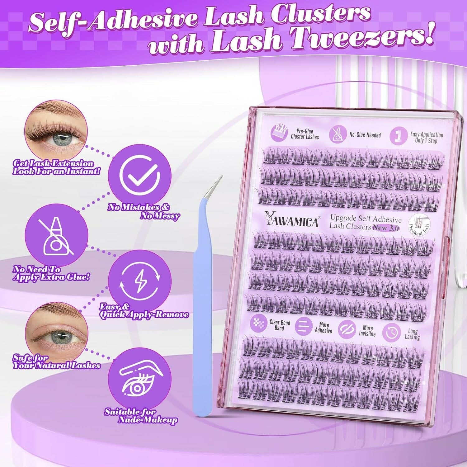 Reusable Self - Adhesive Cluster Lashes 120PC Pre - Glued - Glow Pure