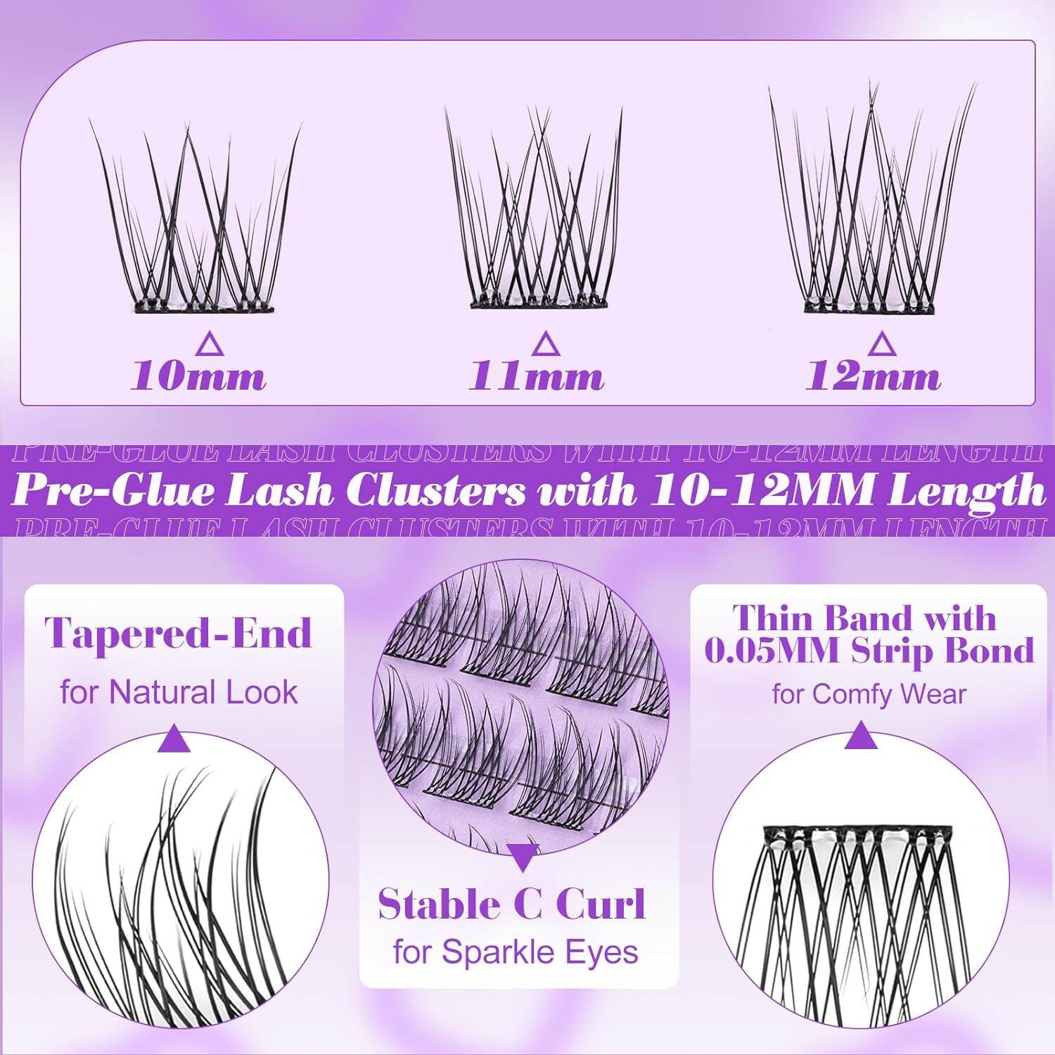 Reusable Self - Adhesive Cluster Lashes 120PC Pre - Glued - Glow Pure