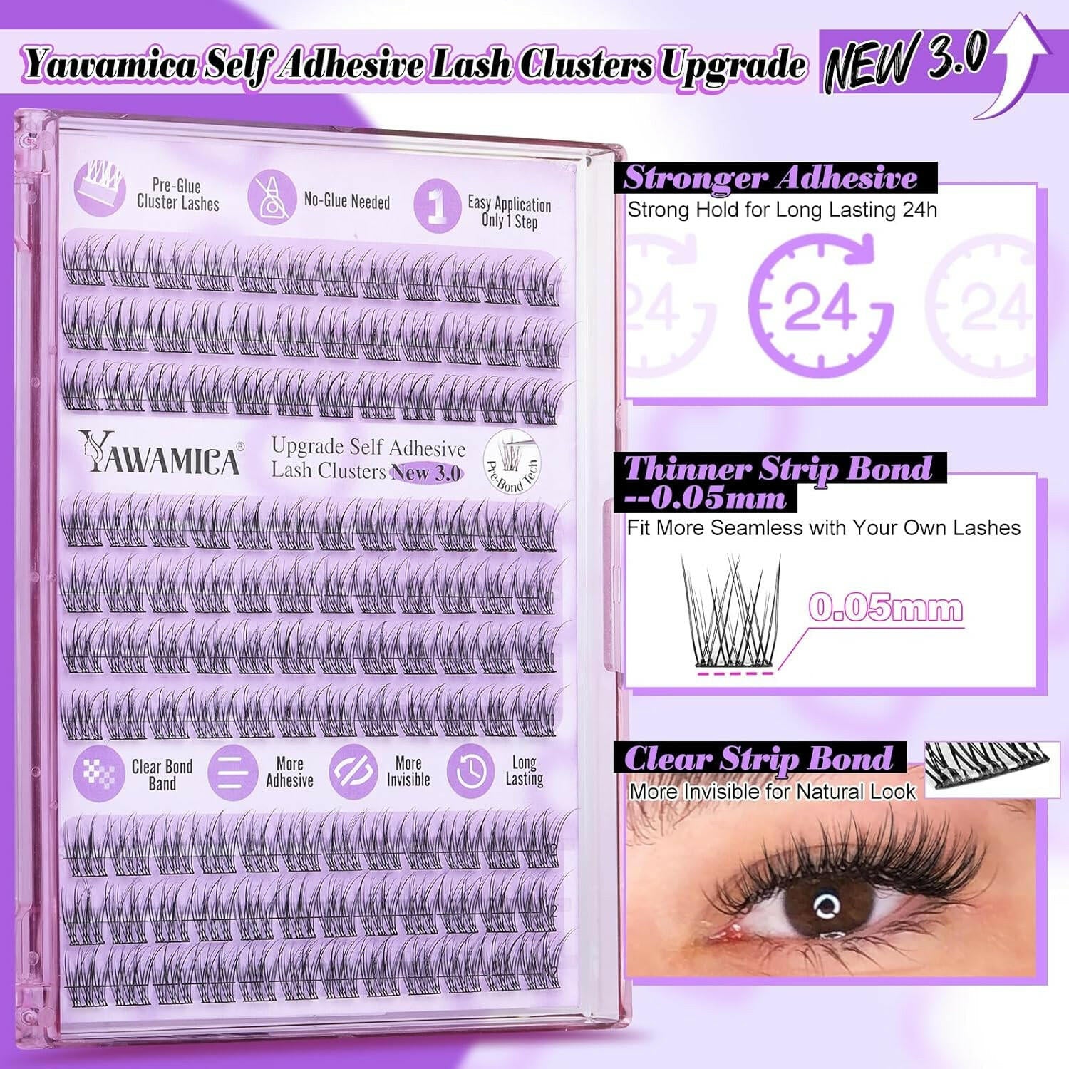 Reusable Self - Adhesive Cluster Lashes 120PC Pre - Glued - Glow Pure