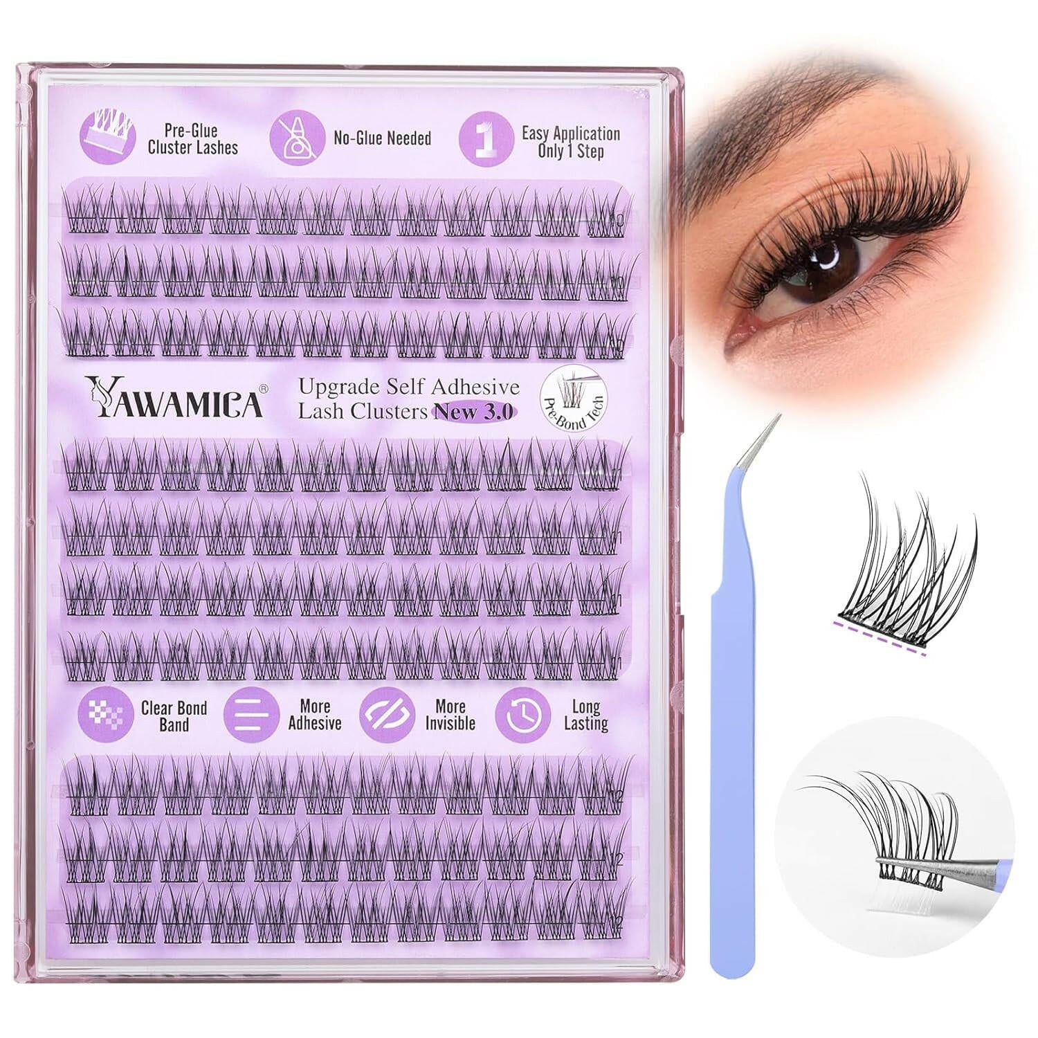 Reusable Self - Adhesive Cluster Lashes 120PC Pre - Glued - Glow Pure