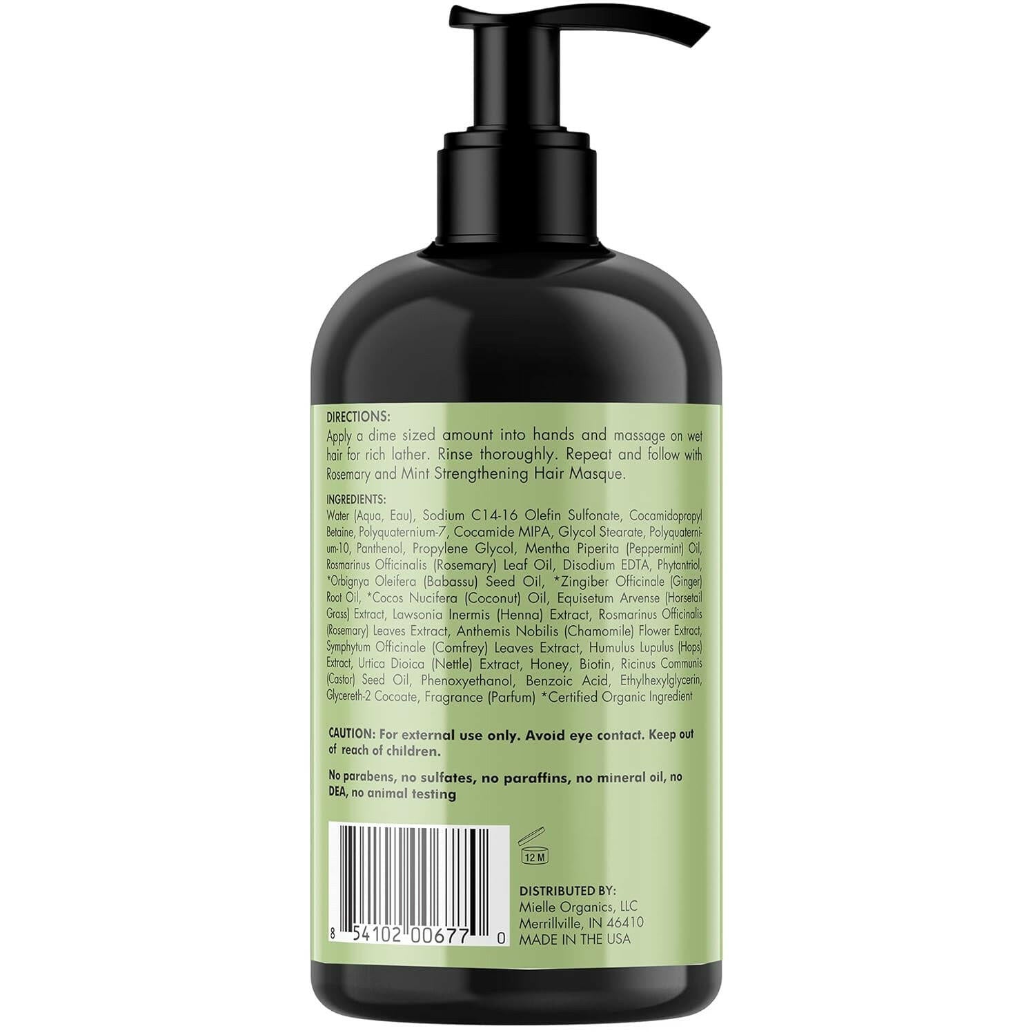 Rosemary Mint Strengthening Shampoo Infused with Biotin, Cleanses and Helps Strengthen Weak and Brittle Hair, 12 Ounces - Glow Pure