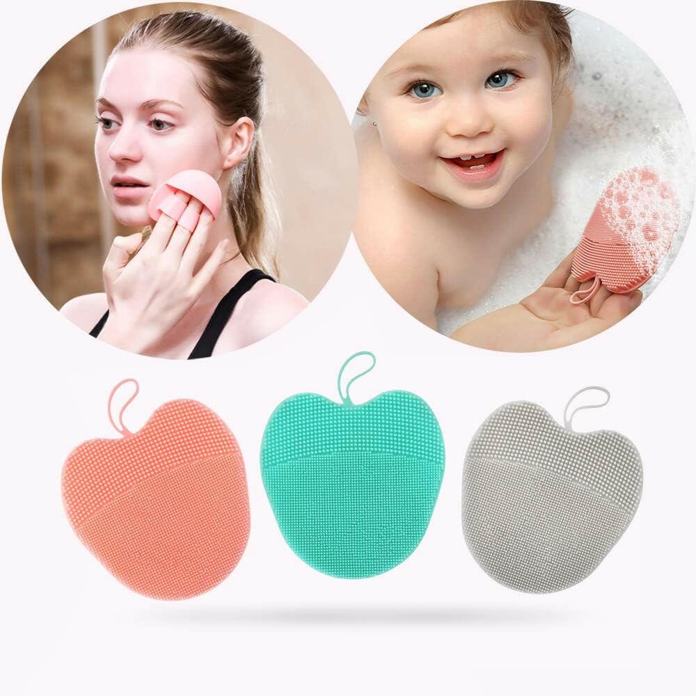 Soft Handheld Silicone Facial Cleansing Brush, Mild Anti - Slip Face Exfoliating and Massage Scrubber Pad, Gentle Exfoliating, Removing Blackhead, Massaging (Pack of 3) - Glow Pure