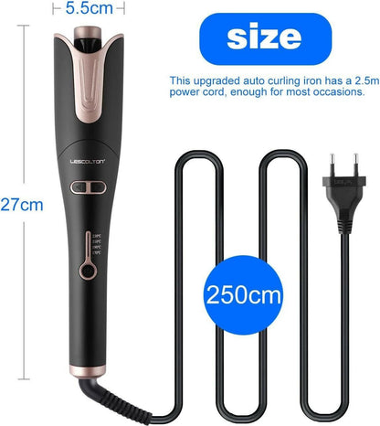 &quot;Spin Iron Automatic Hair Curling Wand: 1&quot; Large Barrel, 4 Temp Settings, Dual Voltage - Anti - Scald, Auto Shut - Off (Black)&quot; - Glow Pure