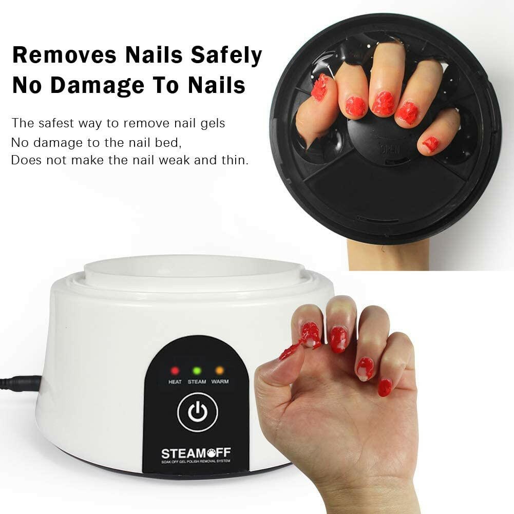 Steam Nail Gel Polish Remover: Upgraded Manicure Soaking Bowl with Gold Cuticle Nail Pusher, Gentle Nail Gel Removal in Black and White - Glow Pure