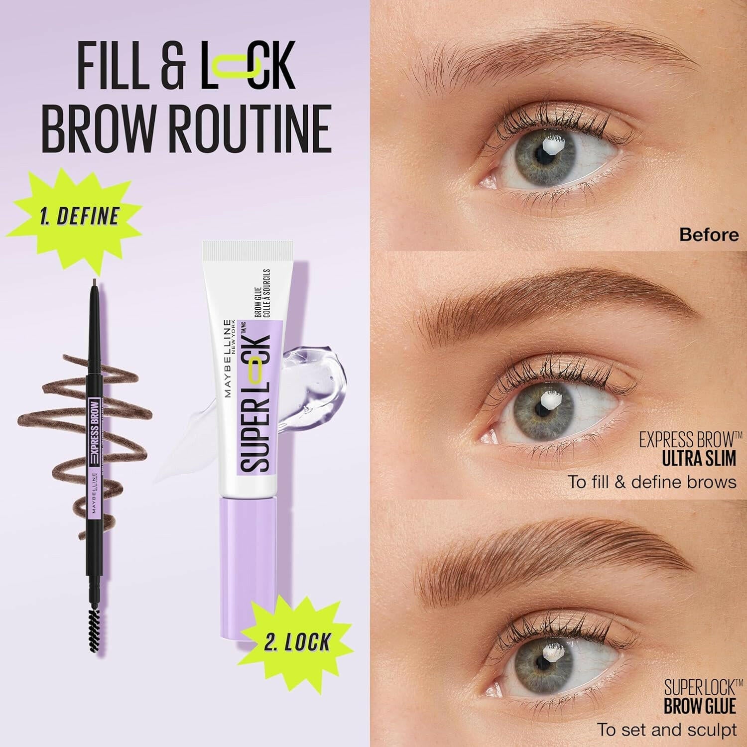 Super Lock Brow Glue Eyebrow Gel, Lightweight Brow Gel for up to 24HR Hold, Clear, 1 Count - Glow Pure