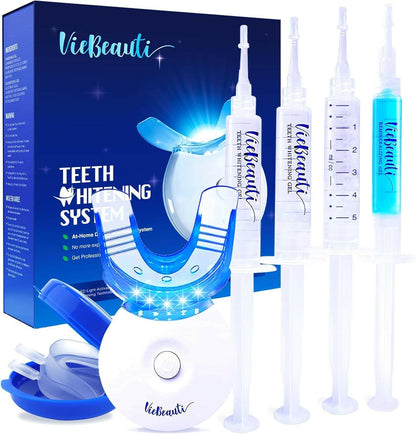 Teeth Whitening Kit - 5X LED Light Tooth Whitener with 35% Carbamide Peroxide, Mouth Trays, Remineralizing Gel and Tray Case - Built - In 10 Minute Timer Restores Your White Smile - Glow Pure