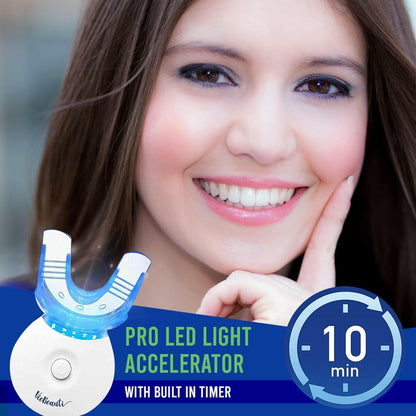 Teeth Whitening Kit - 5X LED Light Tooth Whitener with 35% Carbamide Peroxide, Mouth Trays, Remineralizing Gel and Tray Case - Built - In 10 Minute Timer Restores Your White Smile - Glow Pure